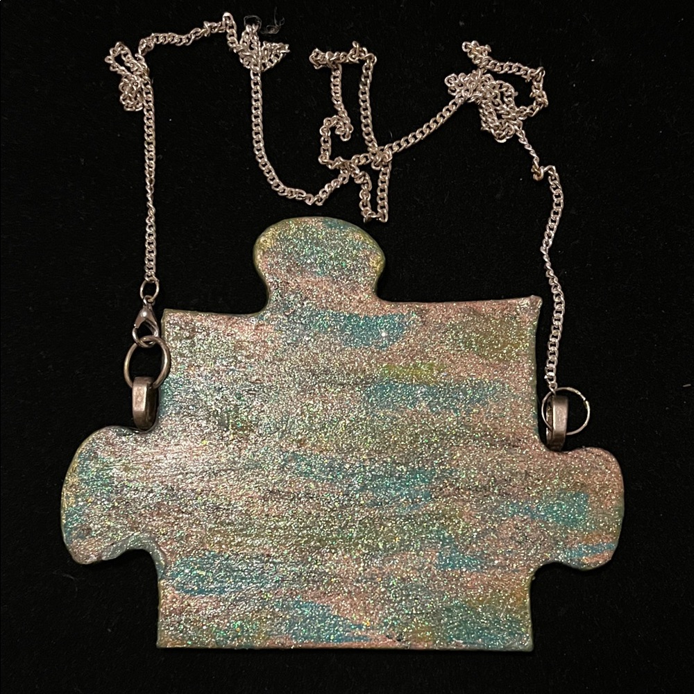 Glitter Puzzle Piece Pendant Necklace